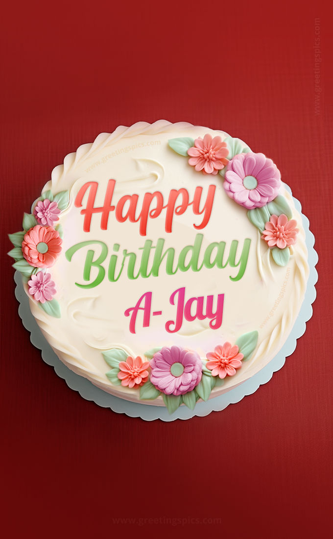 Happy Birthday A-Jay Cake Image With Name (tall rectangle shape picture)