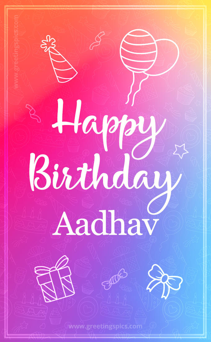 Colorful Happy Birthday Card For Aadhav (tall rectangle shape picture)