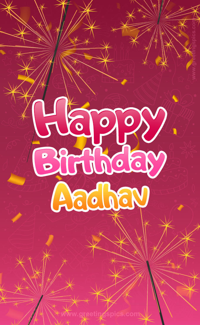 Happy Birthday Aadhav Image with sparklers (tall rectangle shape picture)