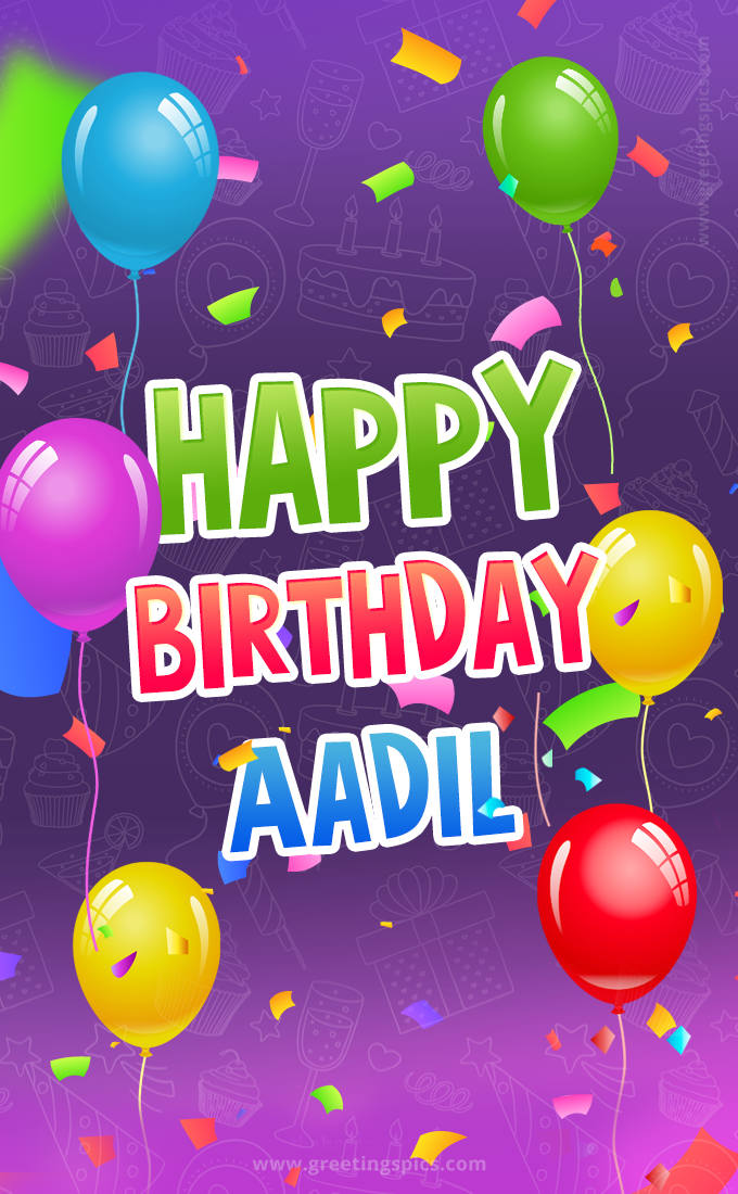 Happy Birthday Aadil Festive Greeting Card (tall rectangle shape picture)