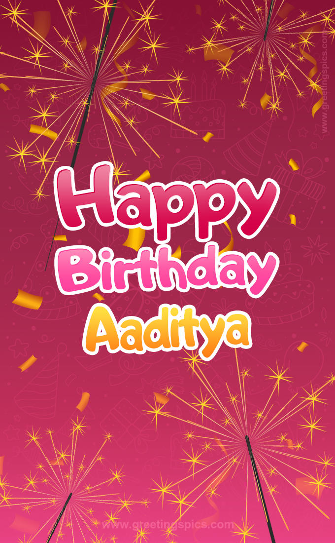 Happy Birthday Aaditya Image with sparklers (tall rectangle shape picture)