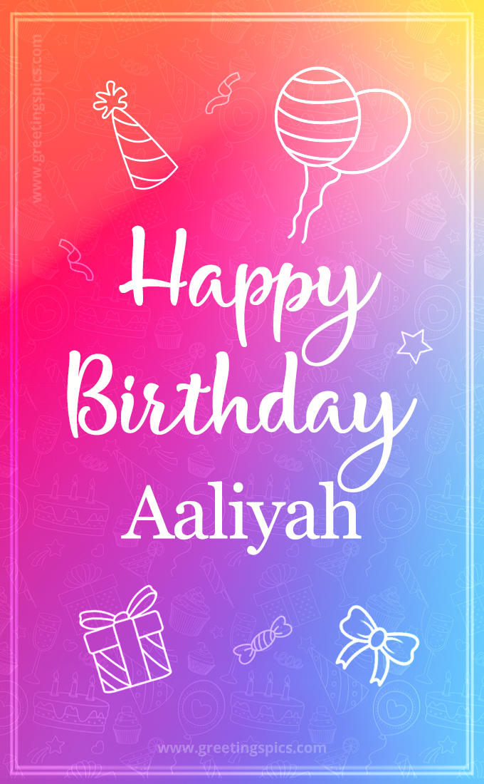 Colorful Happy Birthday Card For Aaliyah (tall rectangle shape picture)