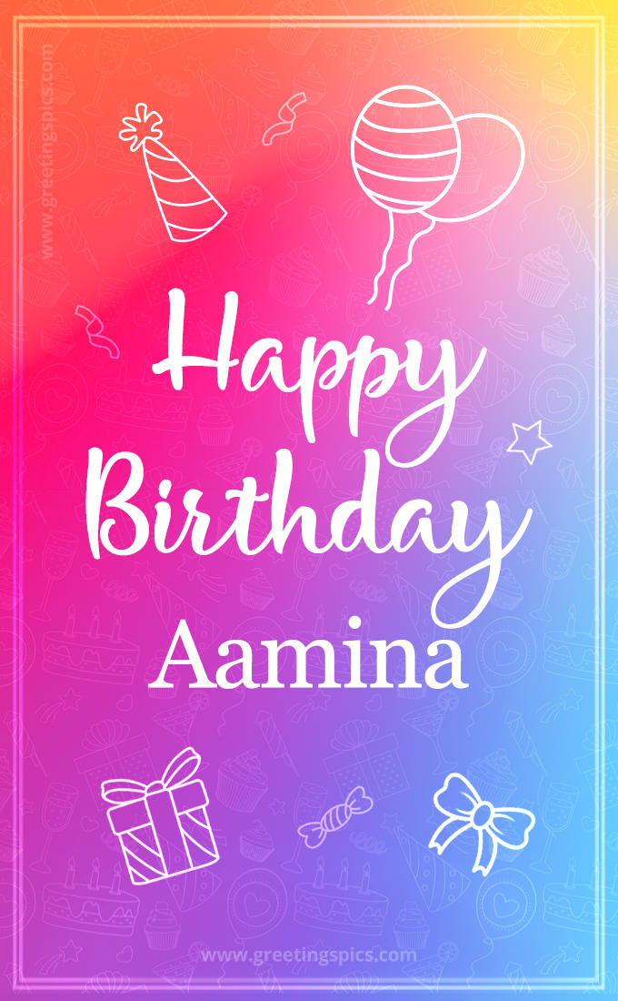 Colorful Happy Birthday Card For Aamina (tall rectangle shape picture)