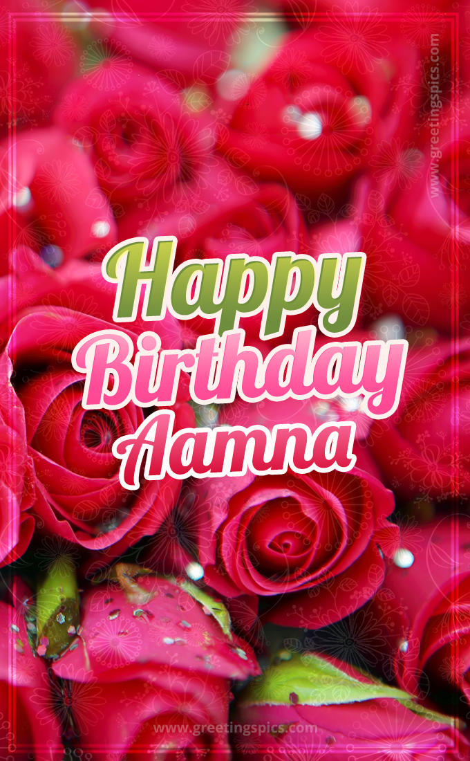 Happy Birthday Aamna beautiful Image with red roses (tall rectangle shape picture)