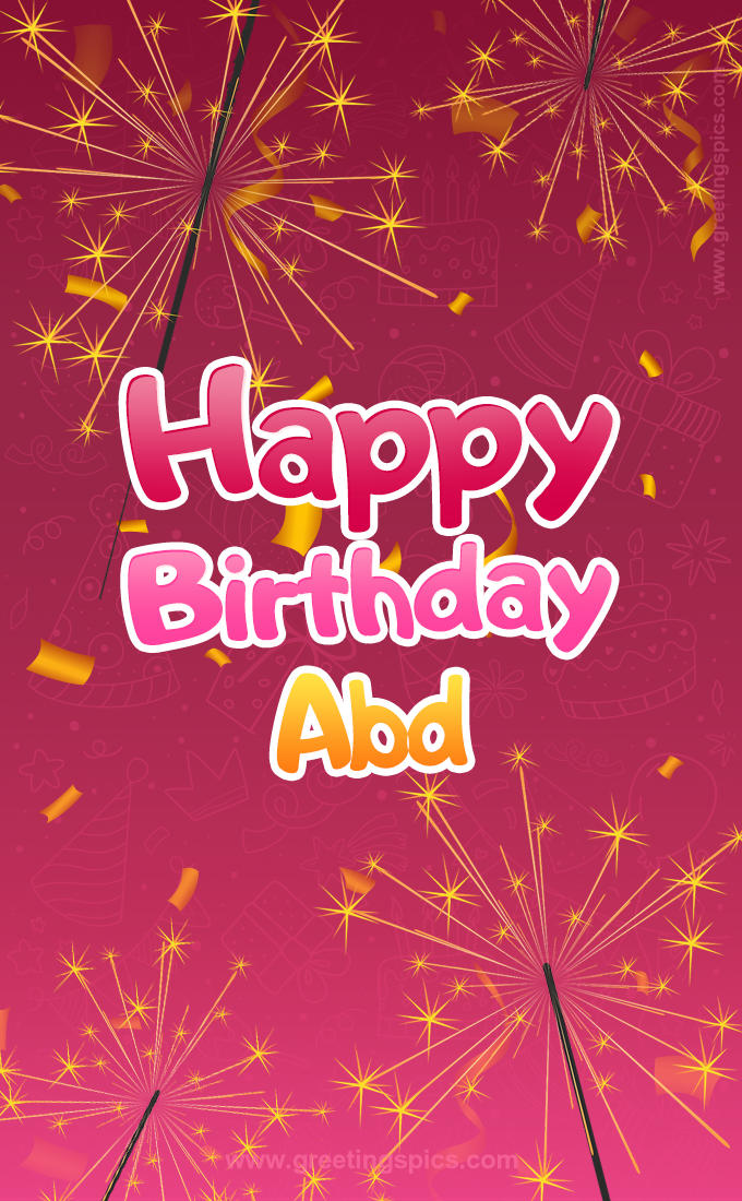 Happy Birthday Abd Image with sparklers (tall rectangle shape picture)