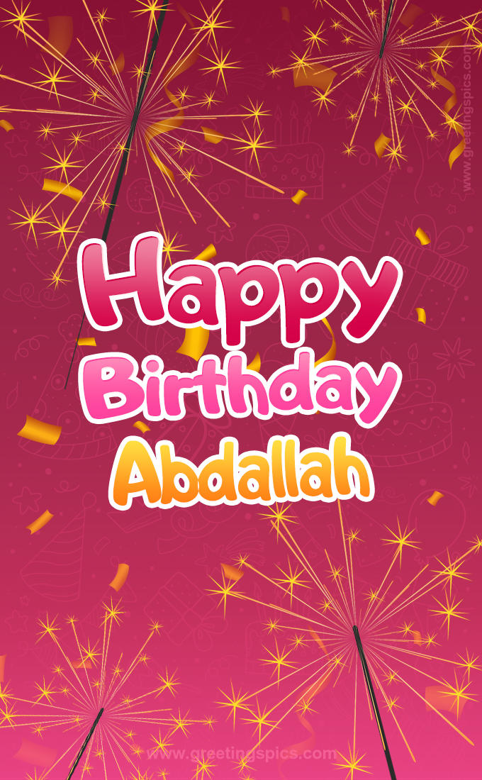 Happy Birthday Abdallah Image with sparklers (tall rectangle shape picture)