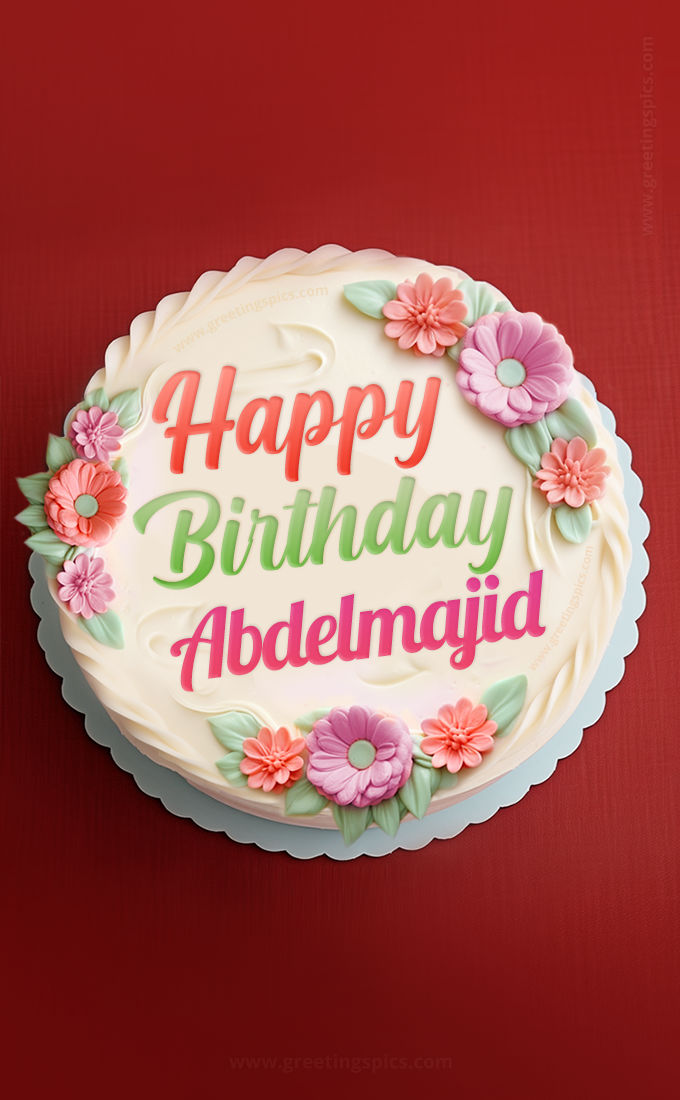 Happy Birthday Abdelmajid Cake Image With Name (tall rectangle shape picture)