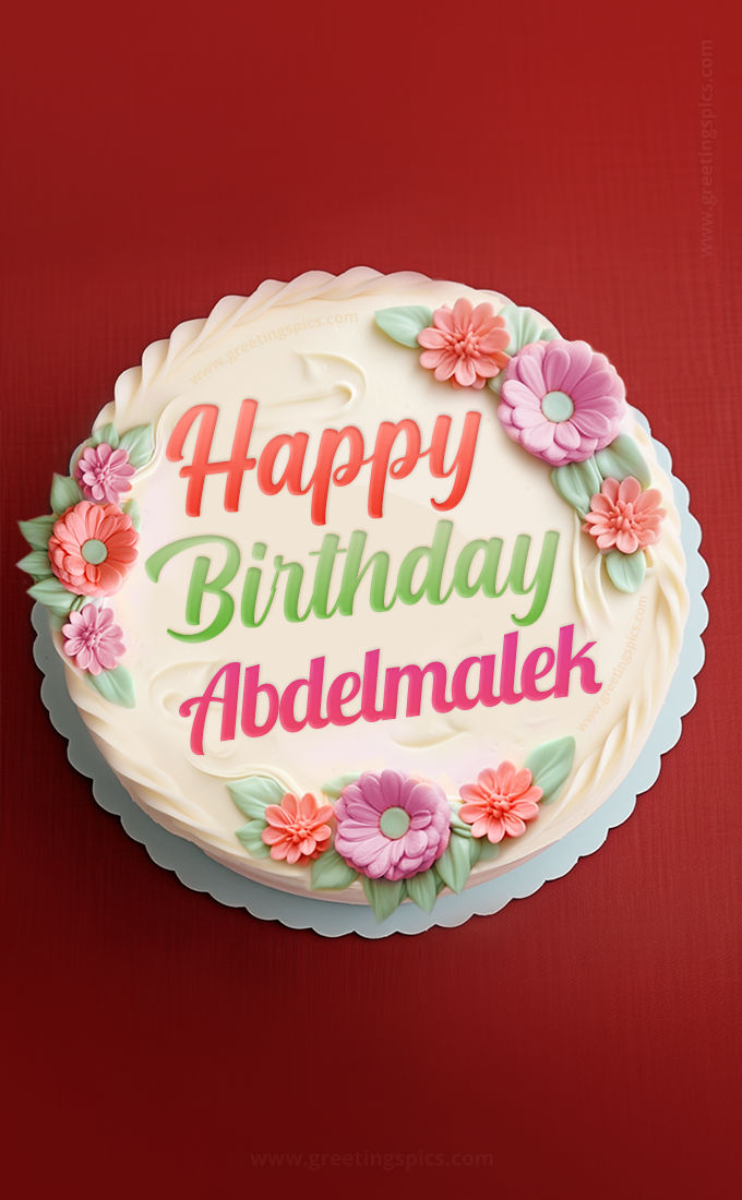 Happy Birthday Abdelmalek Cake Image With Name (tall rectangle shape picture)