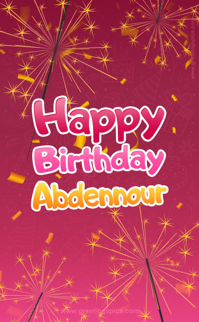 Happy Birthday Abdennour Image with sparklers (tall rectangle shape picture)