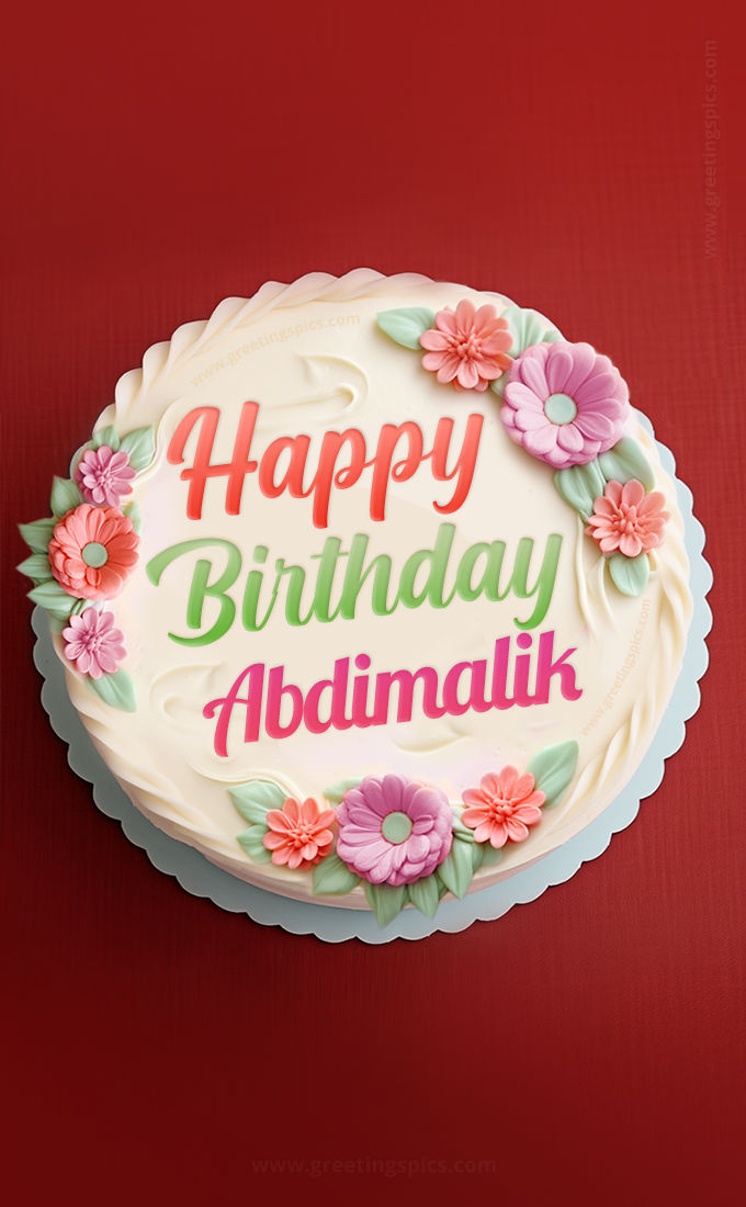 Happy Birthday Abdimalik Cake Image With Name (tall rectangle shape picture)