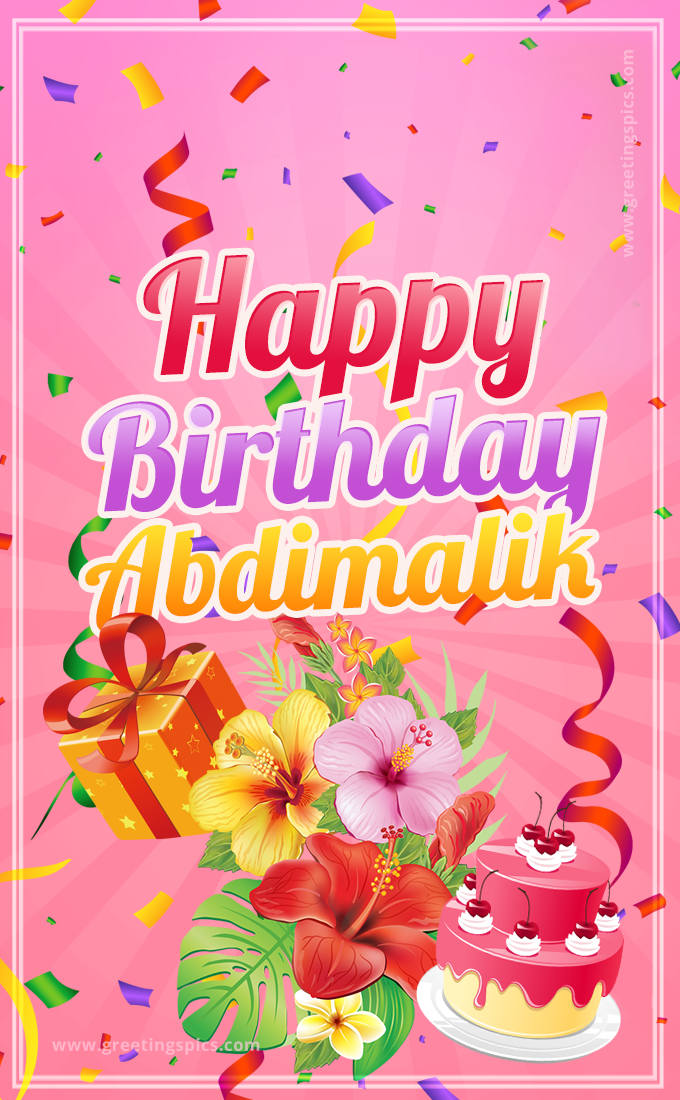 Beautiful Birthday Card for Abdimalik with pink background (tall rectangle shape picture)