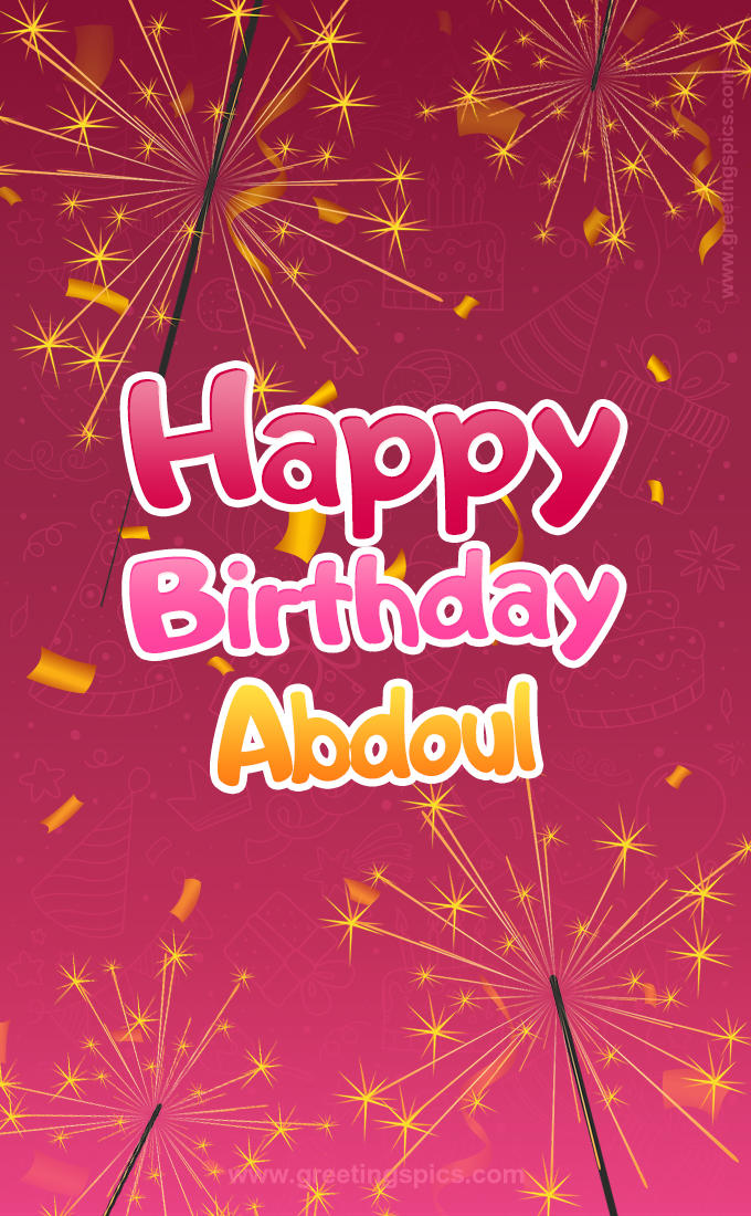 Happy Birthday Abdoul Image with sparklers (tall rectangle shape picture)