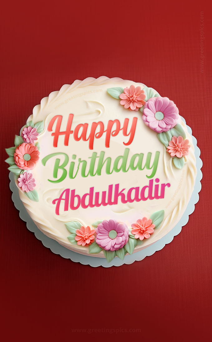 Happy Birthday Abdulkadir Cake Image With Name (tall rectangle shape picture)