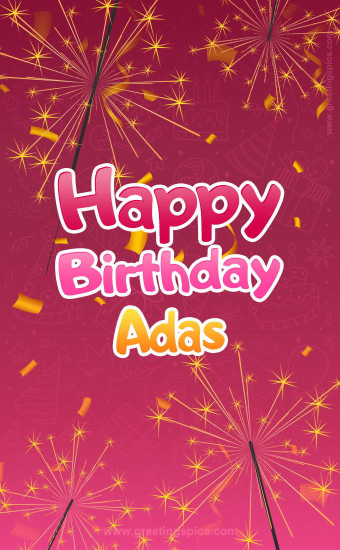 Happy Birthday Adas Image with sparklers (tall rectangle shape picture)