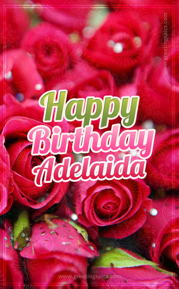 Happy Birthday Adelaida beautiful Image with red roses (tall rectangle shape picture)