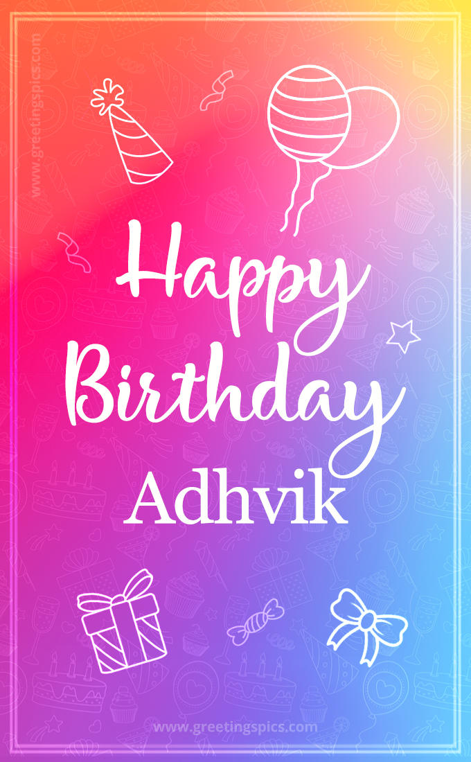 Colorful Happy Birthday Card For Adhvik (tall rectangle shape picture)