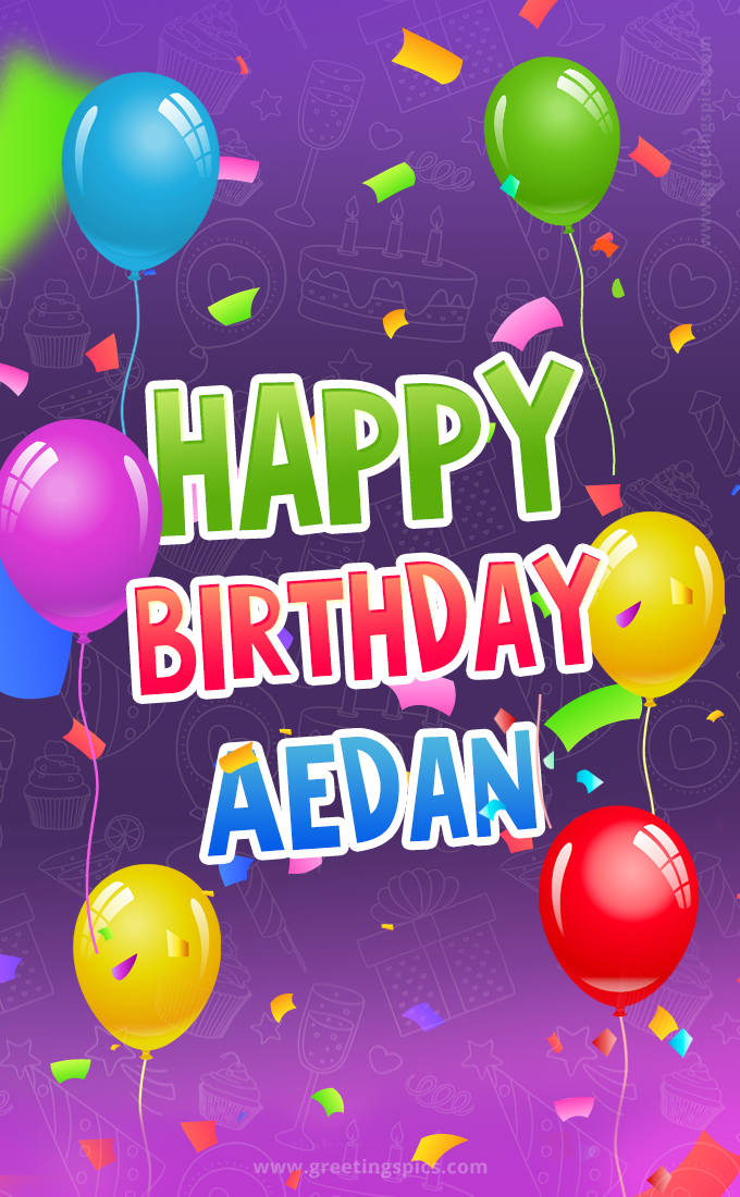 Happy Birthday Aedan Festive Greeting Card (tall rectangle shape picture)