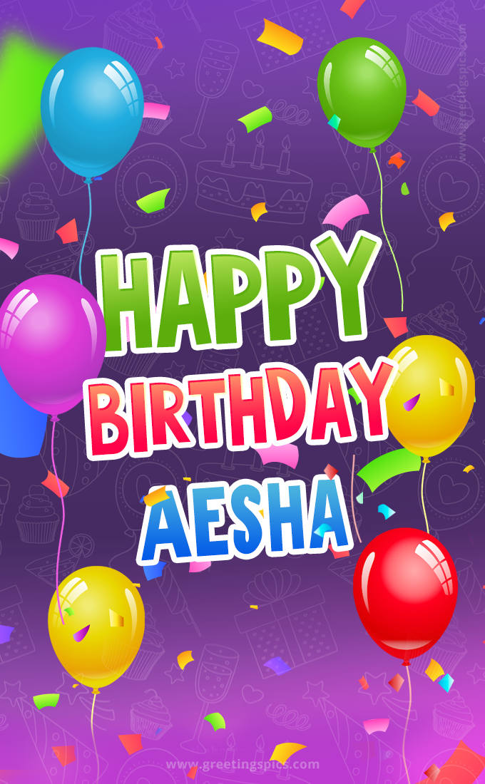 Happy Birthday Aesha Festive Greeting Card (tall rectangle shape picture)