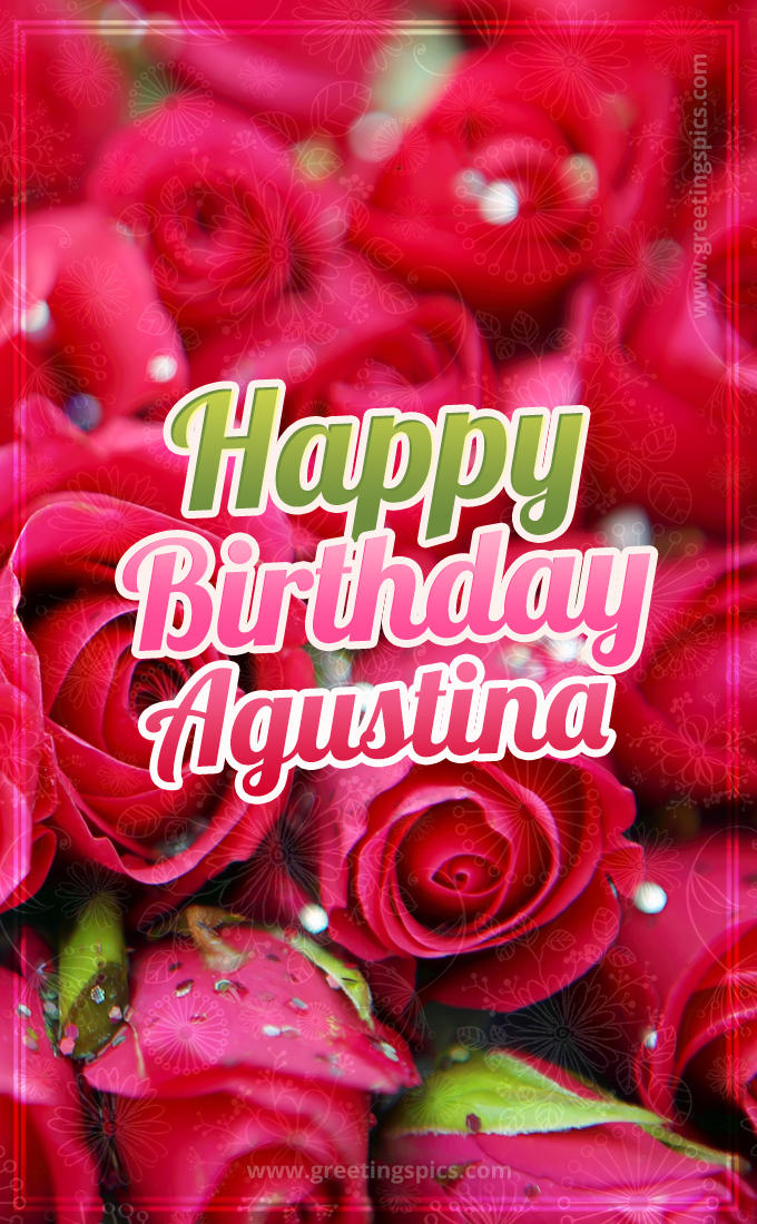 Happy Birthday Agustina beautiful Image with red roses (tall rectangle shape picture)