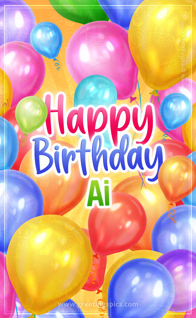 Happy Birthday Ai Image with colorful balloons (tall rectangle shape picture)