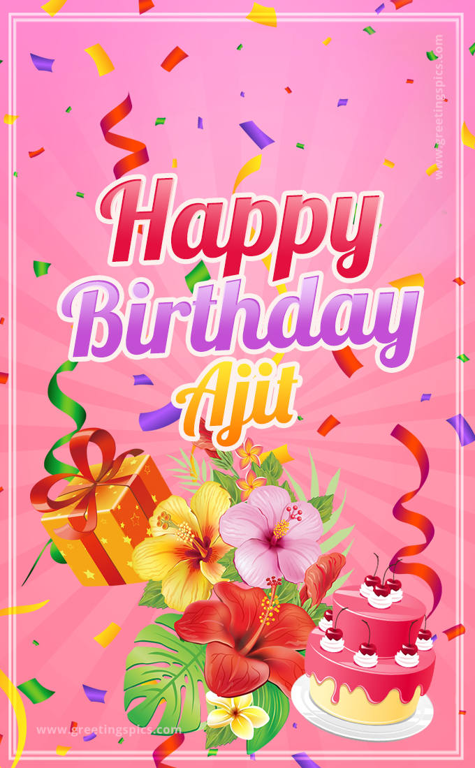 Beautiful Birthday Card for Ajit with pink background (tall rectangle shape picture)