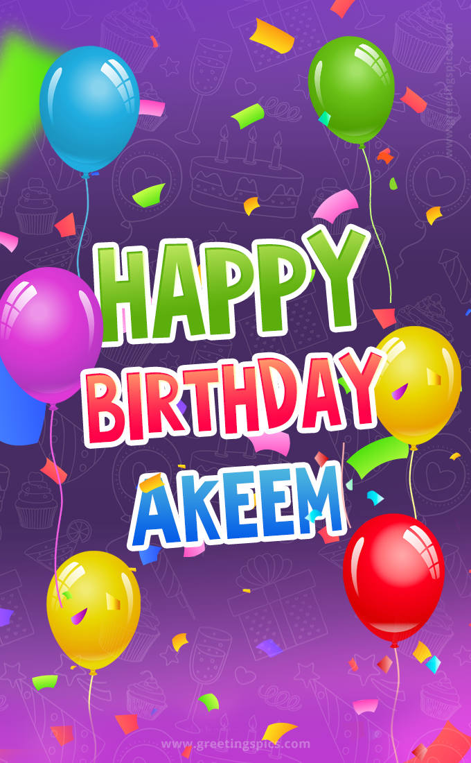 Happy Birthday Akeem Festive Greeting Card (tall rectangle shape picture)