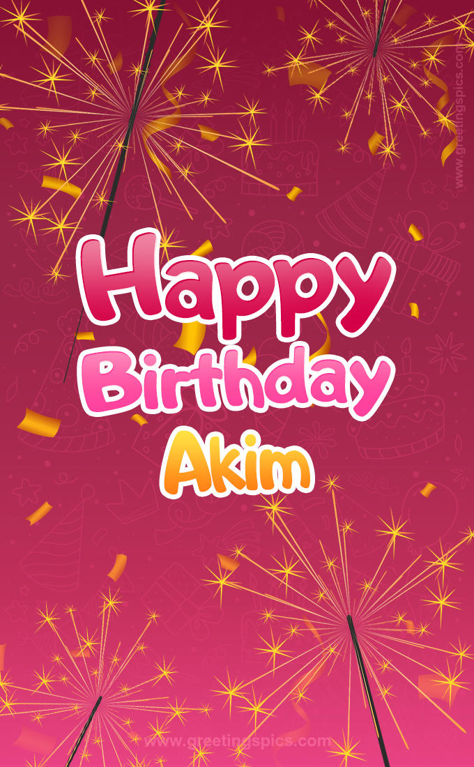 Happy Birthday Akim Image with sparklers (tall rectangle shape picture)