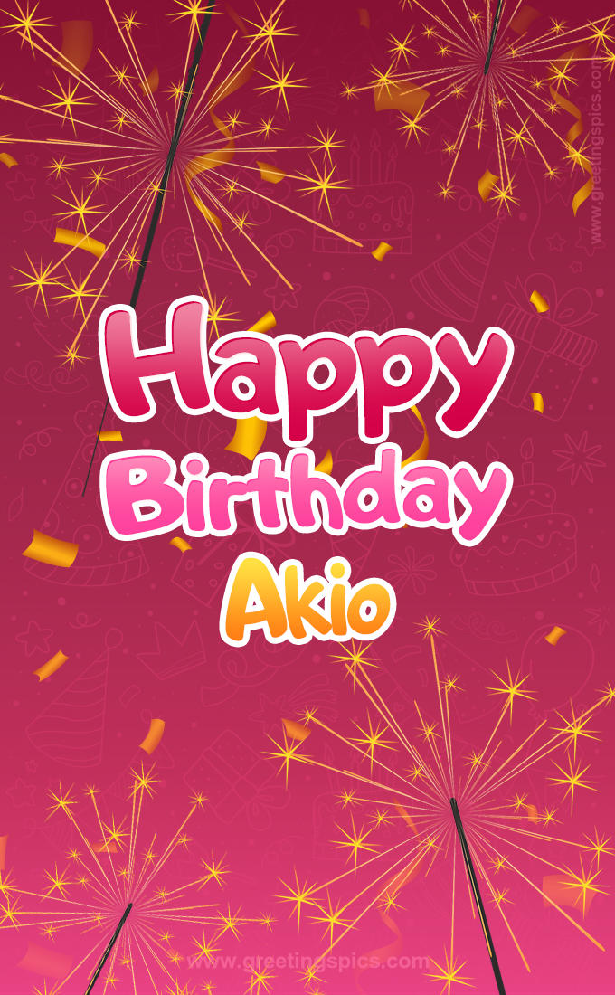 Happy Birthday Akio Image with sparklers (tall rectangle shape picture)
