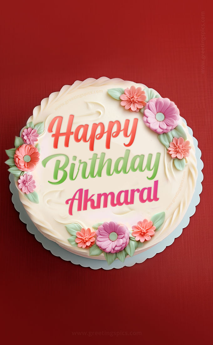 Happy Birthday Akmaral Cake Image With Name (tall rectangle shape picture)