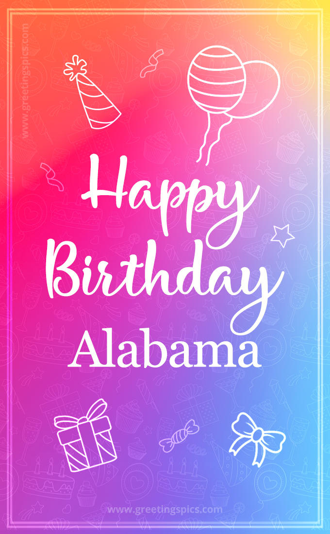 Colorful Happy Birthday Card For Alabama (tall rectangle shape picture)