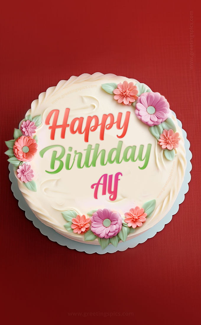 Happy Birthday Alf Cake Image With Name (tall rectangle shape picture)