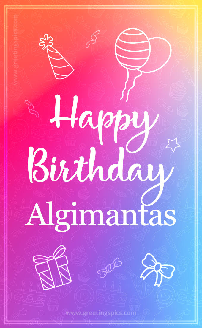 Colorful Happy Birthday Card For Algimantas (tall rectangle shape picture)