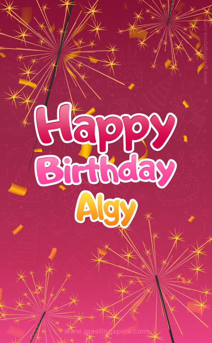 Happy Birthday Algy Image with sparklers (tall rectangle shape picture)