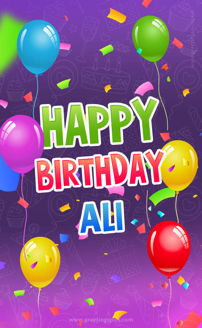 Happy Birthday Ali Festive Greeting Card (tall rectangle shape picture)