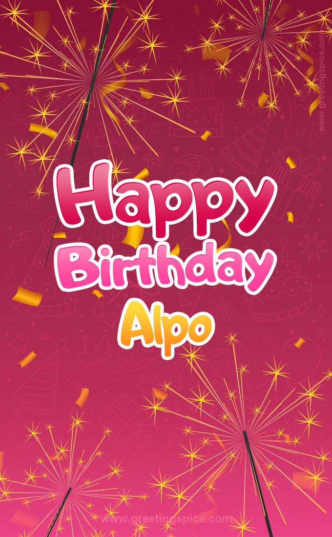 Happy Birthday Alpo Image with sparklers (tall rectangle shape picture)