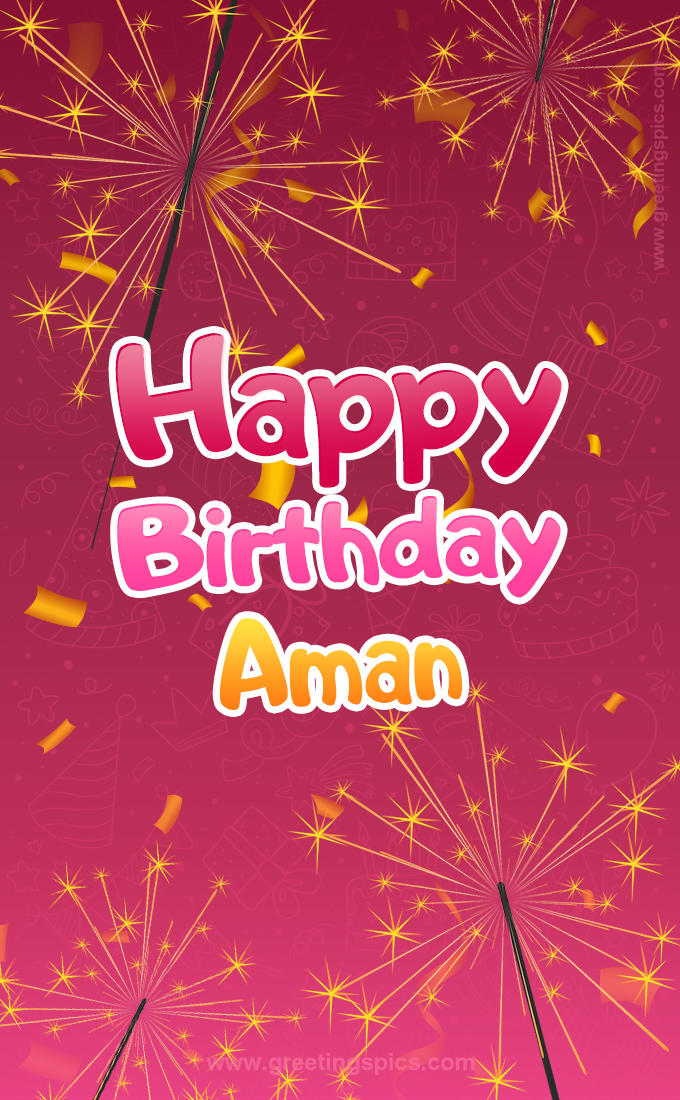 Happy Birthday Aman Image with sparklers (tall rectangle shape picture)