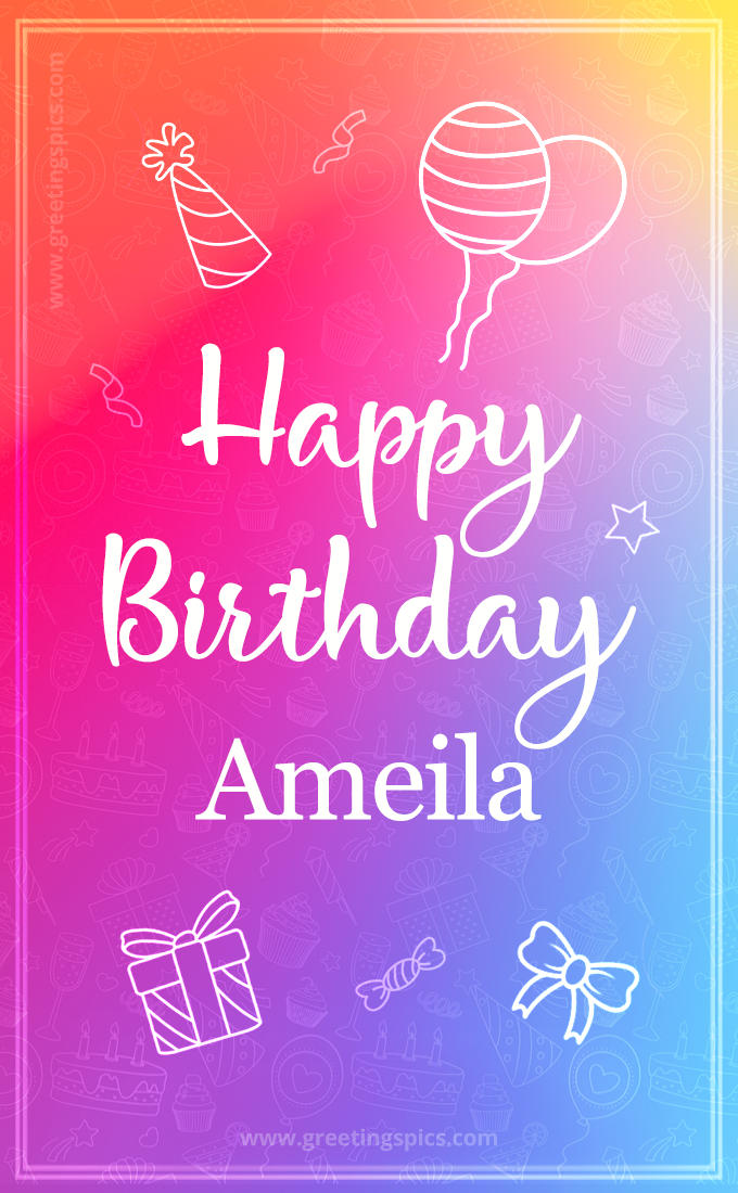 Colorful Happy Birthday Card For Ameila (tall rectangle shape picture)