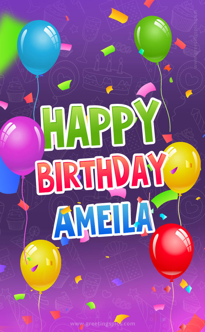 Happy Birthday Ameila Festive Greeting Card (tall rectangle shape picture)