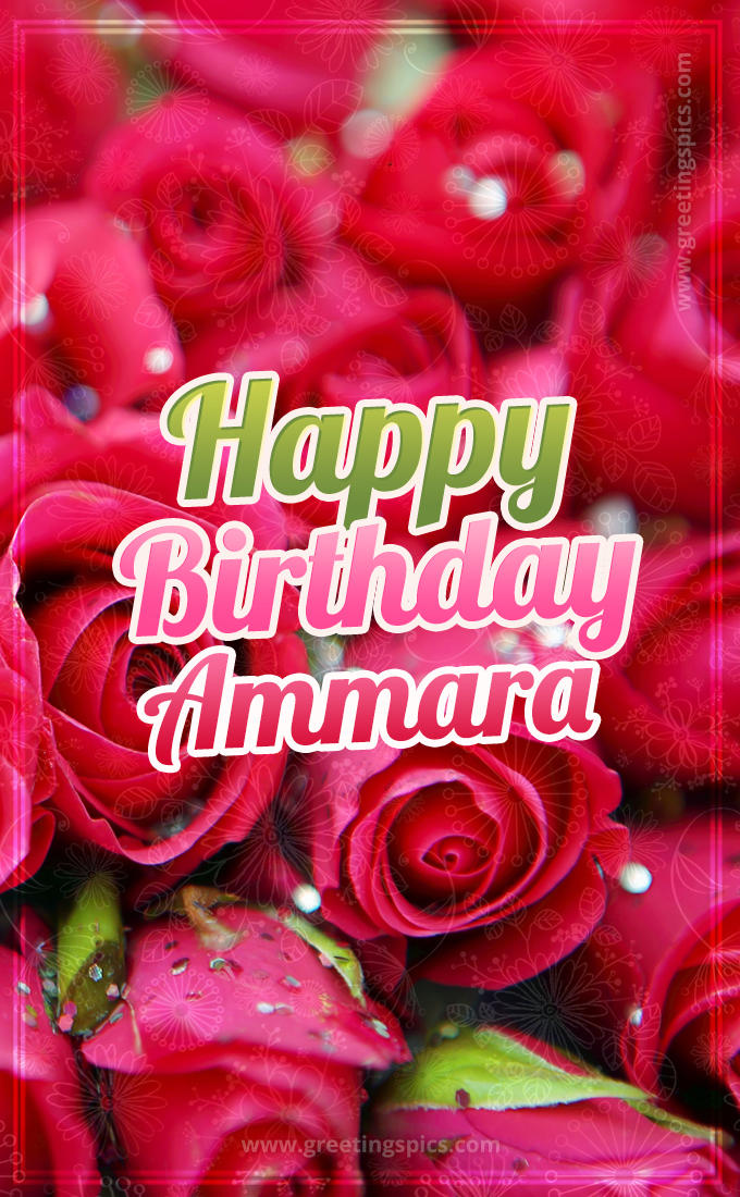 Happy Birthday Ammara beautiful Image with red roses (tall rectangle shape picture)