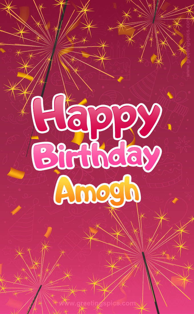 Happy Birthday Amogh Image with sparklers (tall rectangle shape picture)