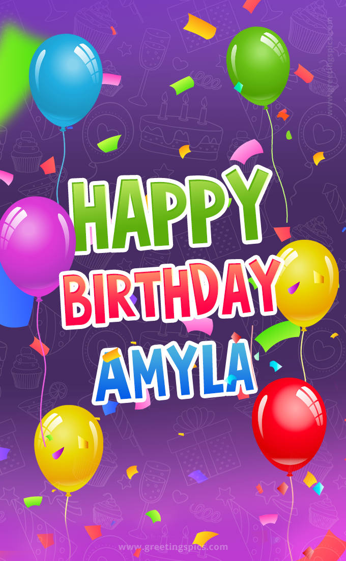 Happy Birthday Amyla Festive Greeting Card (tall rectangle shape picture)
