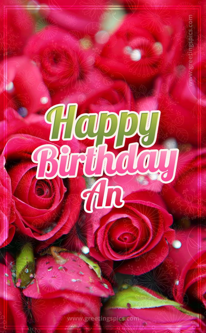 Happy Birthday An beautiful Image with red roses (tall rectangle shape picture)