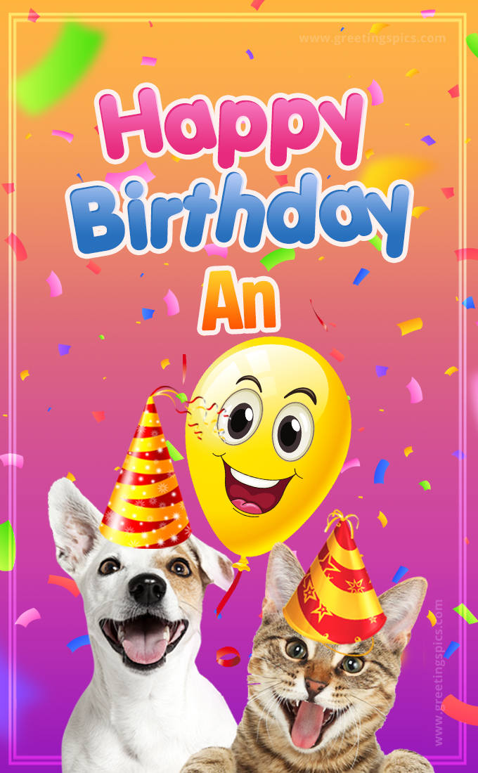 Happy Birthday An Funny Image with cat and dog (tall rectangle shape picture)