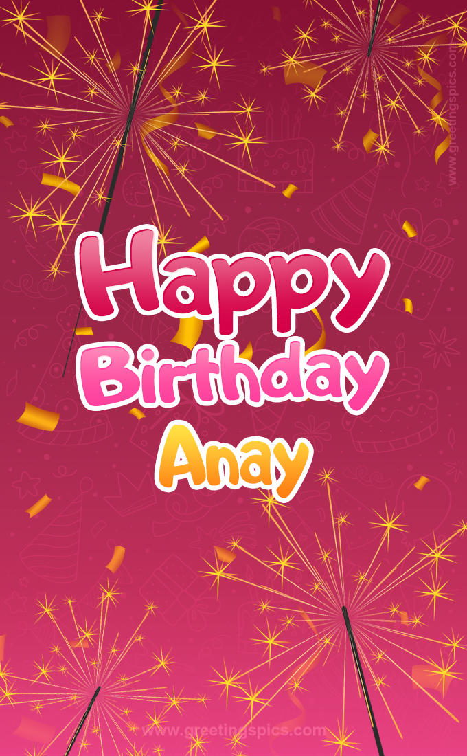 Happy Birthday Anay Image with sparklers (tall rectangle shape picture)