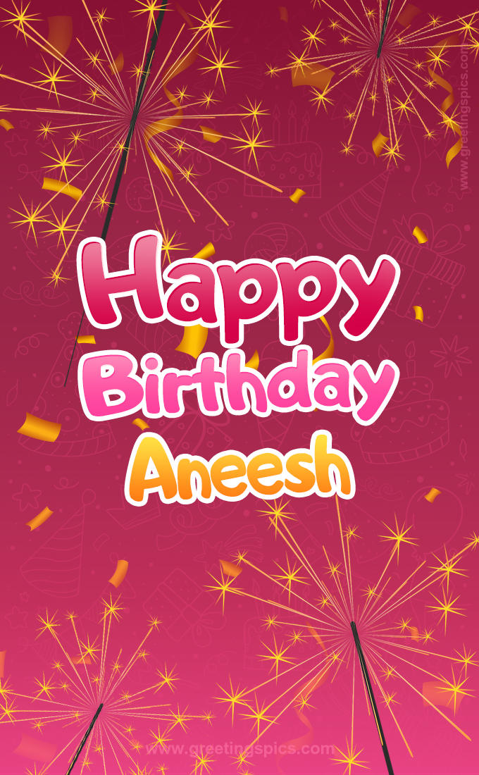 Happy Birthday Aneesh Image with sparklers (tall rectangle shape picture)