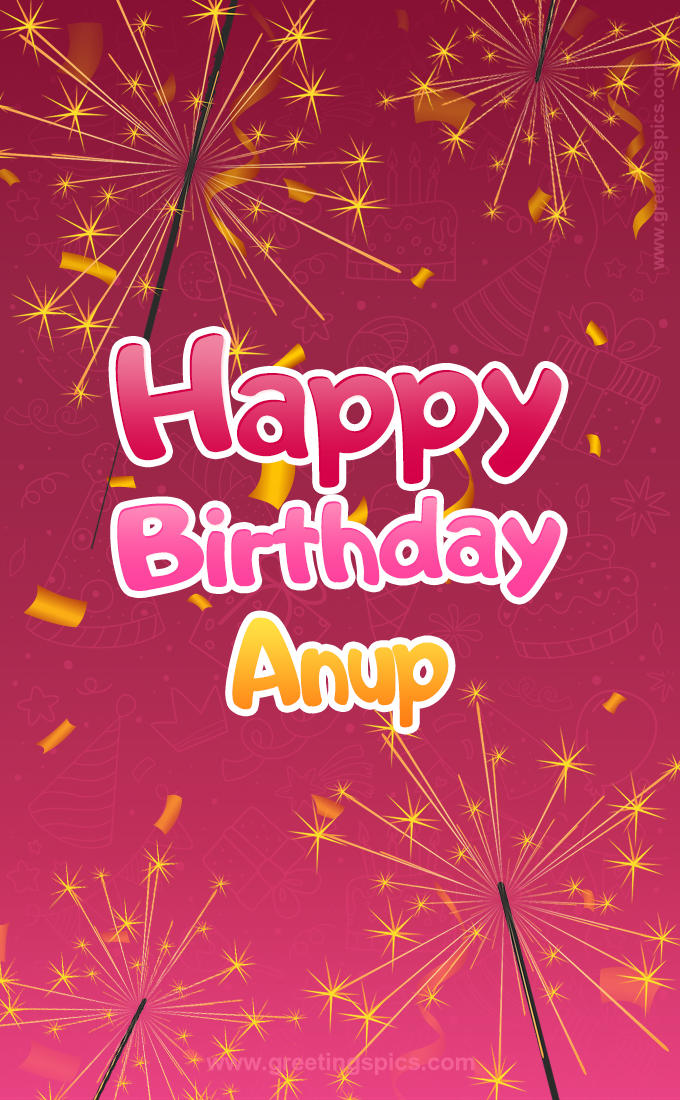 Happy Birthday Anup Image with sparklers (tall rectangle shape picture)