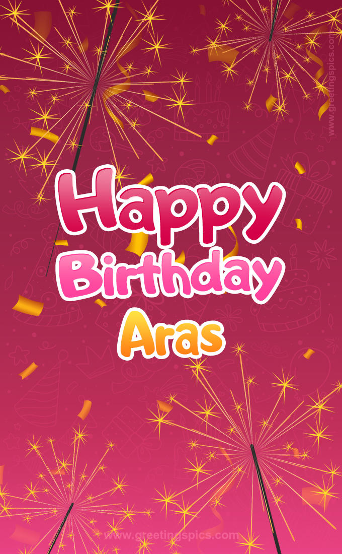 Happy Birthday Aras Image with sparklers (tall rectangle shape picture)