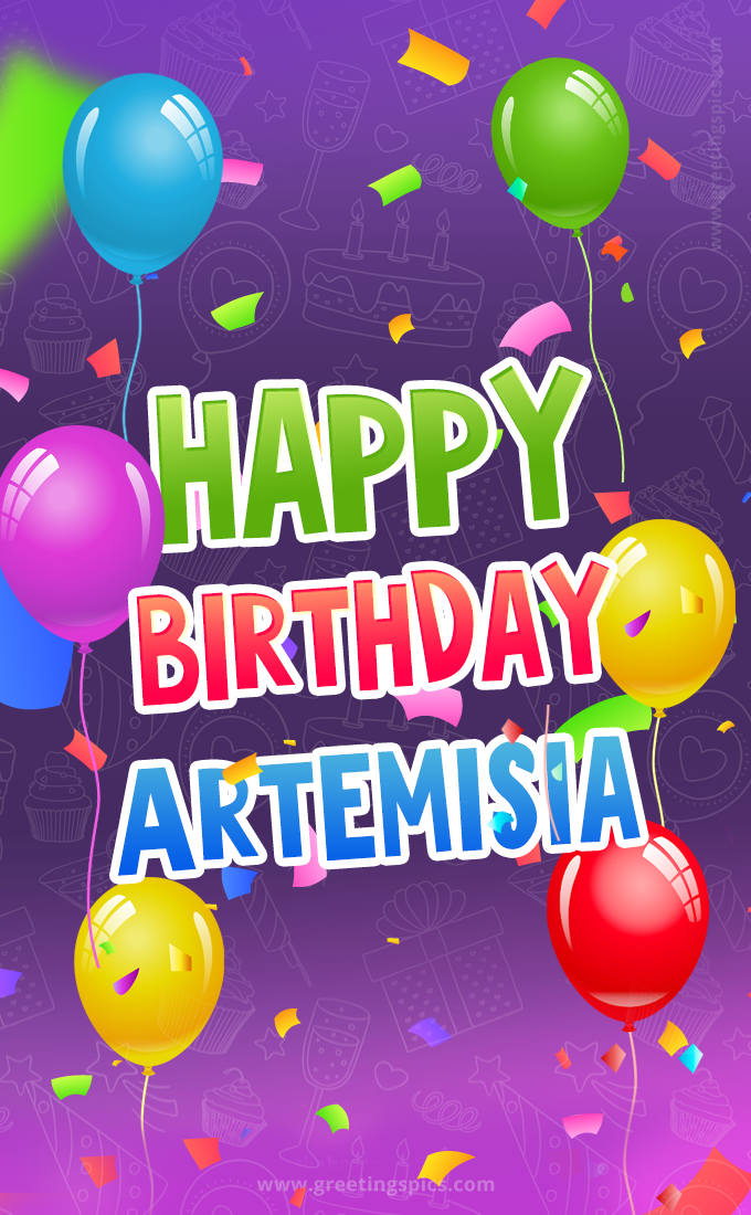 Happy Birthday Artemisia Festive Greeting Card (tall rectangle shape picture)