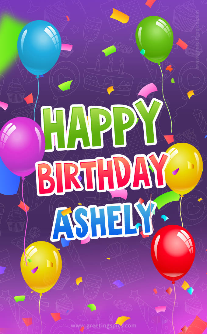 Happy Birthday Ashely Festive Greeting Card (tall rectangle shape picture)