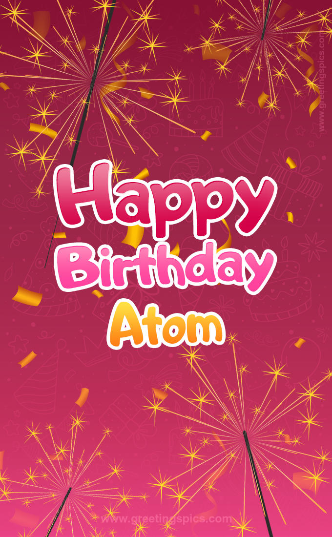 Happy Birthday Atom Image with sparklers (tall rectangle shape picture)